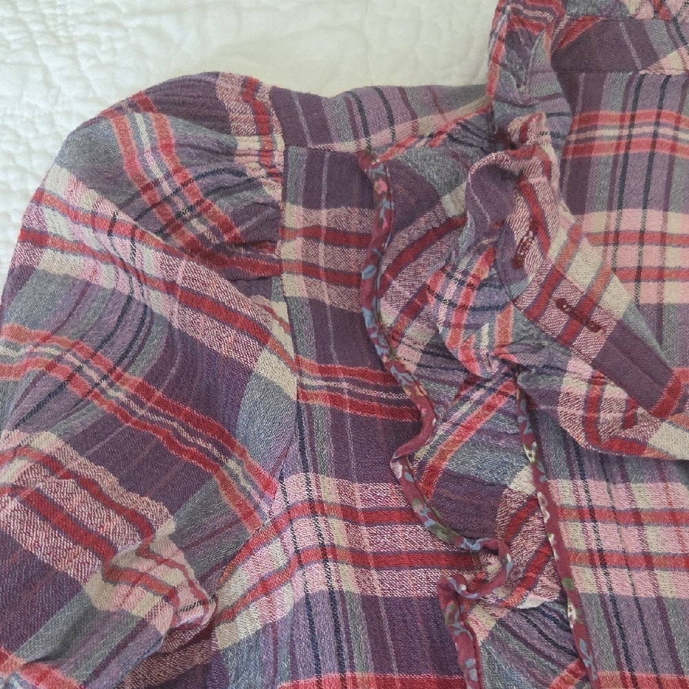 Sézane Purple and Pink Plaid Button-Up Blouse - Picture 3 of 6